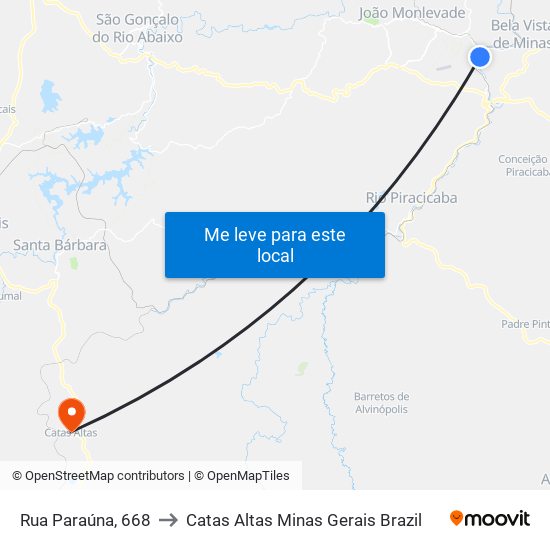 Rua Paraúna, 668 to Catas Altas Minas Gerais Brazil map