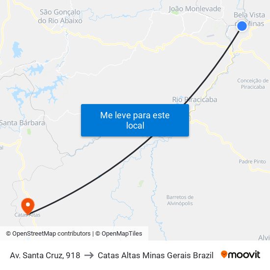 Av. Santa Cruz, 918 to Catas Altas Minas Gerais Brazil map