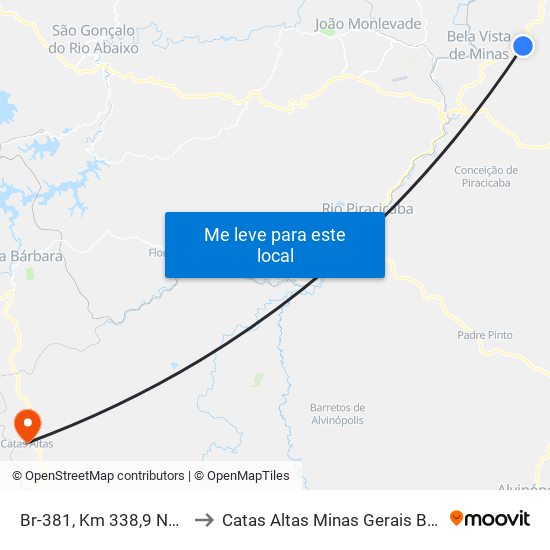 Br-381, Km 338,9 Norte to Catas Altas Minas Gerais Brazil map