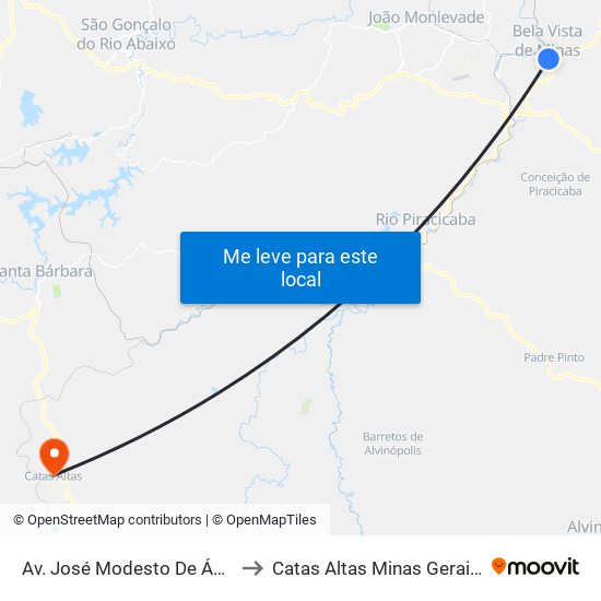 Av. José Modesto De Ávila, 404 to Catas Altas Minas Gerais Brazil map
