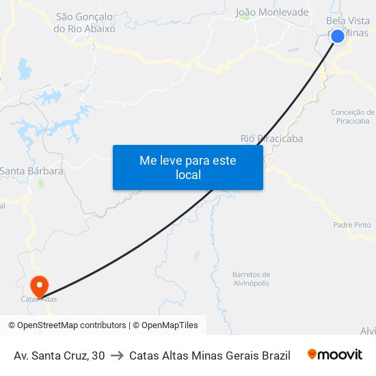 Av. Santa Cruz, 30 to Catas Altas Minas Gerais Brazil map
