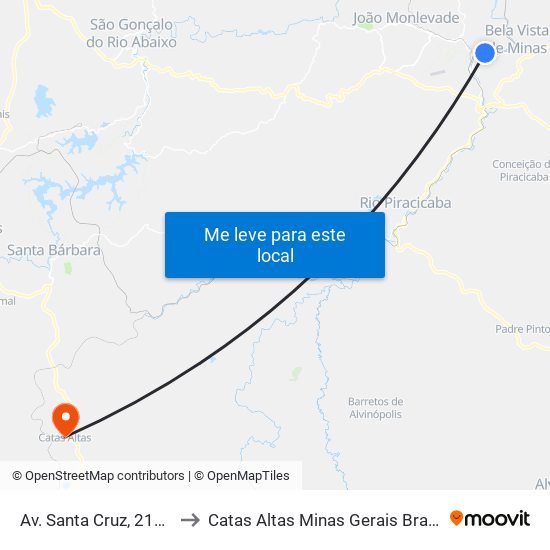Av. Santa Cruz, 2133 to Catas Altas Minas Gerais Brazil map