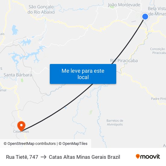 Rua Tietê, 747 to Catas Altas Minas Gerais Brazil map