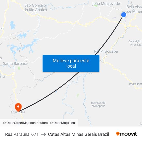 Rua Paraúna, 671 to Catas Altas Minas Gerais Brazil map