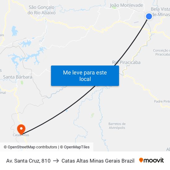 Av. Santa Cruz, 810 to Catas Altas Minas Gerais Brazil map