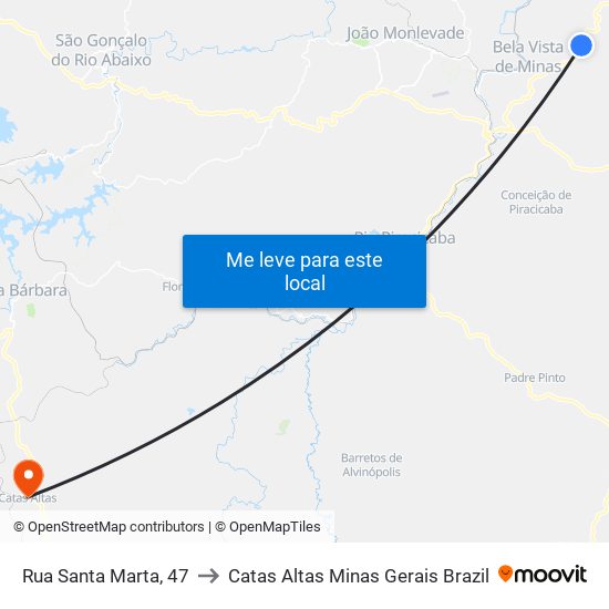 Rua Santa Marta, 47 to Catas Altas Minas Gerais Brazil map
