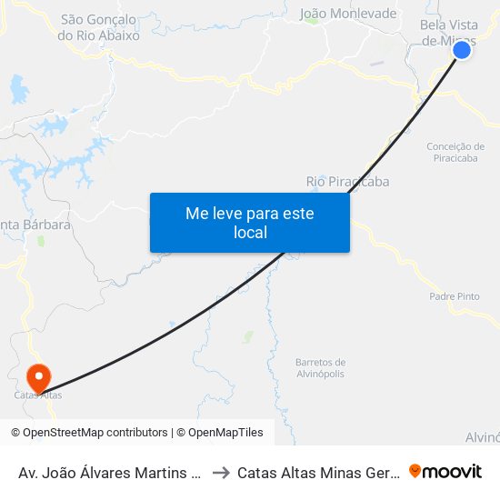 Av. João Álvares Martins Guerra, 20 to Catas Altas Minas Gerais Brazil map