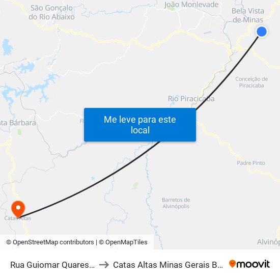 Rua Guiomar Quaresma to Catas Altas Minas Gerais Brazil map