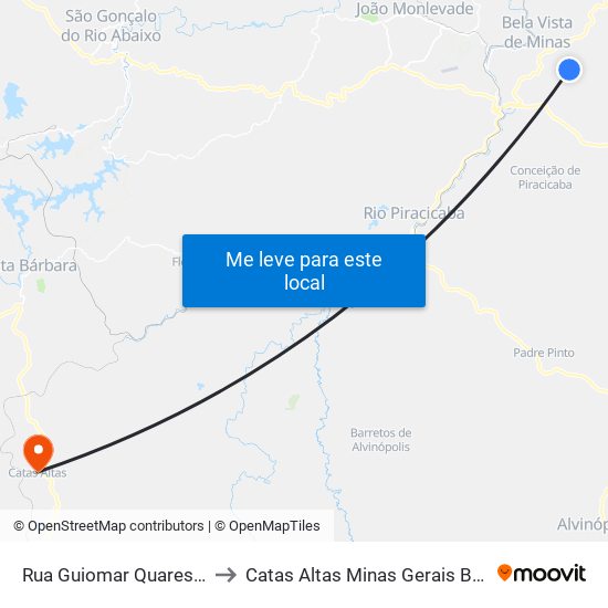 Rua Guiomar Quaresma to Catas Altas Minas Gerais Brazil map