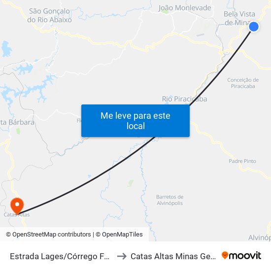 Estrada Lages/Córrego Fundo, Norte to Catas Altas Minas Gerais Brazil map
