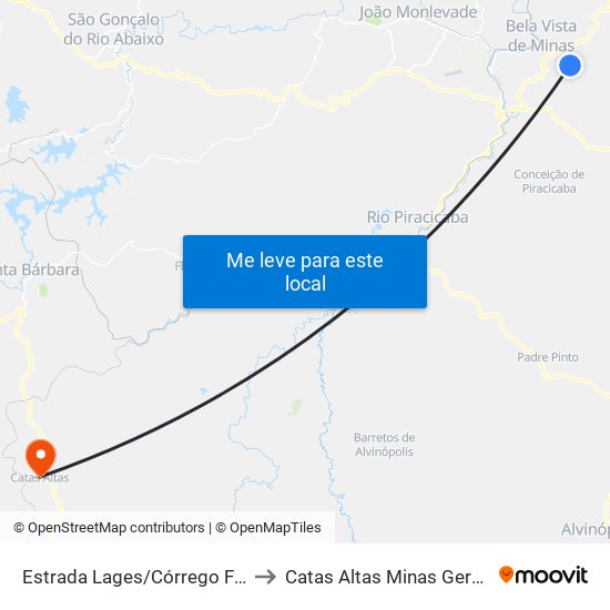 Estrada Lages/Córrego Fundo, Sul to Catas Altas Minas Gerais Brazil map