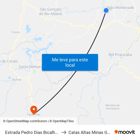 Estrada Pedro Dias Bicalho Filho, 2045 to Catas Altas Minas Gerais Brazil map