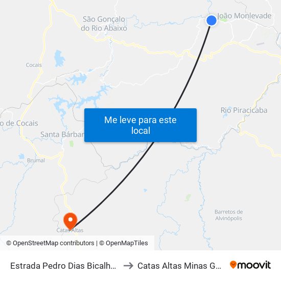 Estrada Pedro Dias Bicalho Filho, 2501 to Catas Altas Minas Gerais Brazil map