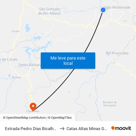 Estrada Pedro Dias Bicalho Filho, 2160 to Catas Altas Minas Gerais Brazil map