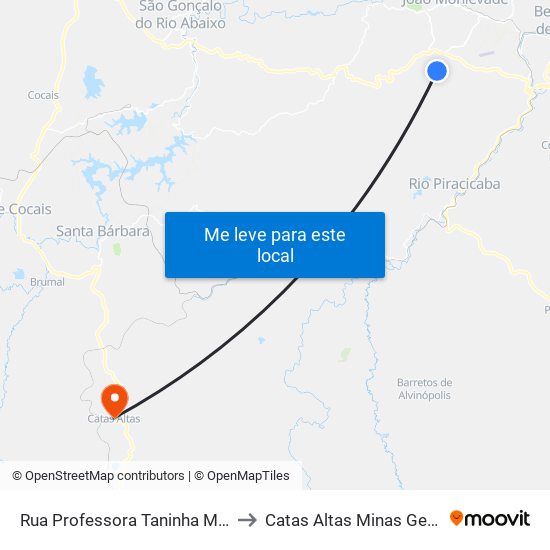 Rua Professora Taninha Machado, 60 to Catas Altas Minas Gerais Brazil map