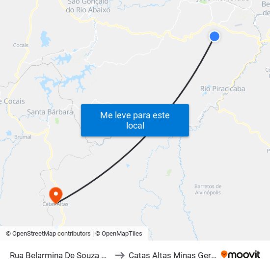 Rua Belarmina De Souza Moura, 289 to Catas Altas Minas Gerais Brazil map