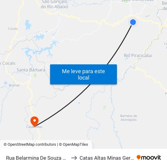 Rua Belarmina De Souza Moura, 143 to Catas Altas Minas Gerais Brazil map