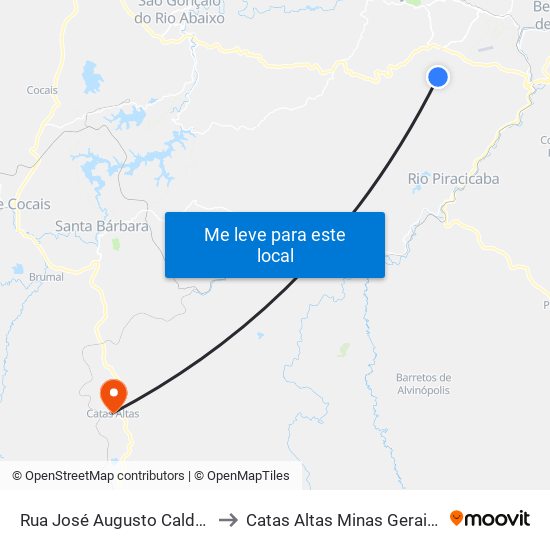 Rua José Augusto Caldeira, 59 to Catas Altas Minas Gerais Brazil map