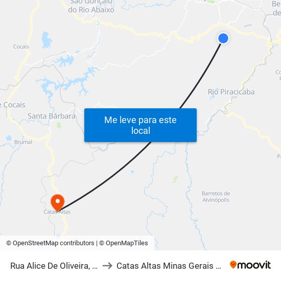 Rua Alice De Oliveira, 121 to Catas Altas Minas Gerais Brazil map