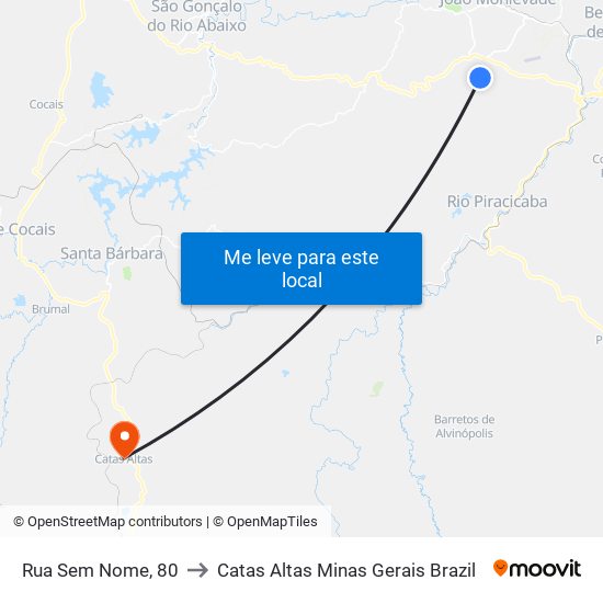 Rua Sem Nome, 80 to Catas Altas Minas Gerais Brazil map