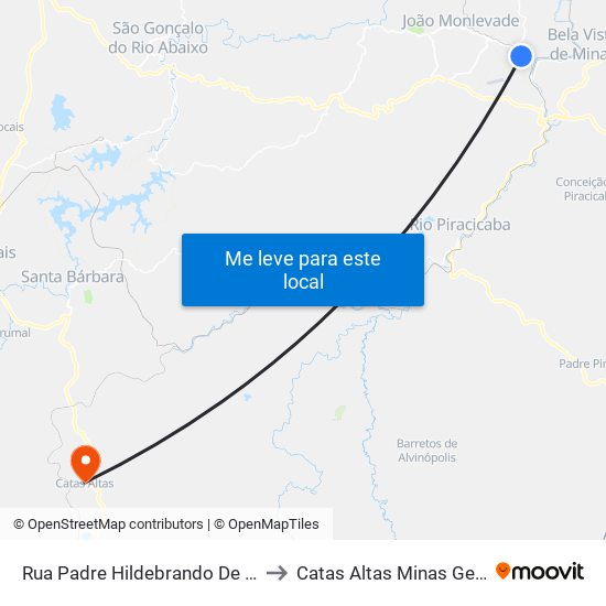 Rua Padre Hildebrando De Freitas, 245 to Catas Altas Minas Gerais Brazil map