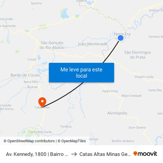 Av. Kennedy, 1800 | Bairro Santa Maria to Catas Altas Minas Gerais Brazil map