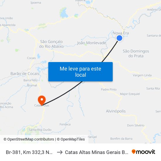 Br-381, Km 332,3 Norte to Catas Altas Minas Gerais Brazil map