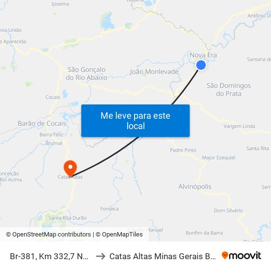 Br-381, Km 332,7 Norte to Catas Altas Minas Gerais Brazil map