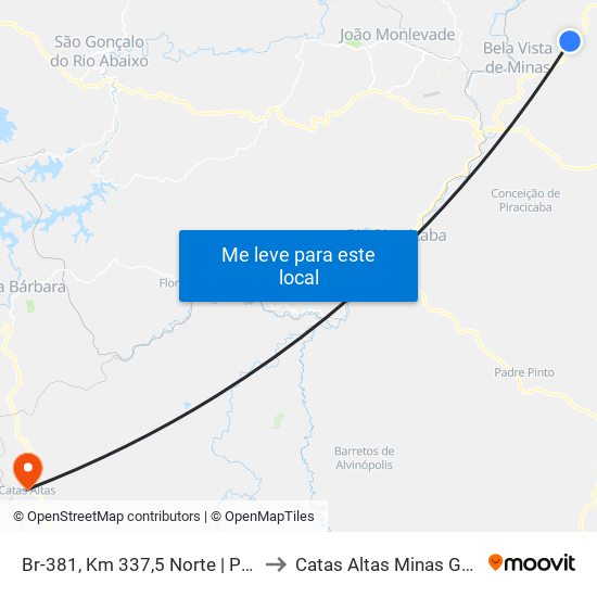 Br-381, Km 337,5 Norte | Posto Gira-Sol to Catas Altas Minas Gerais Brazil map