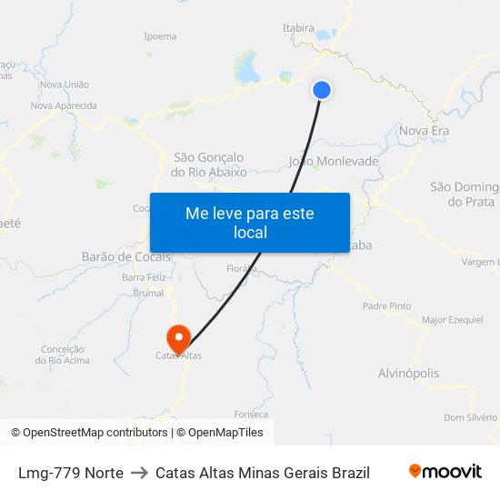 Lmg-779 Norte to Catas Altas Minas Gerais Brazil map