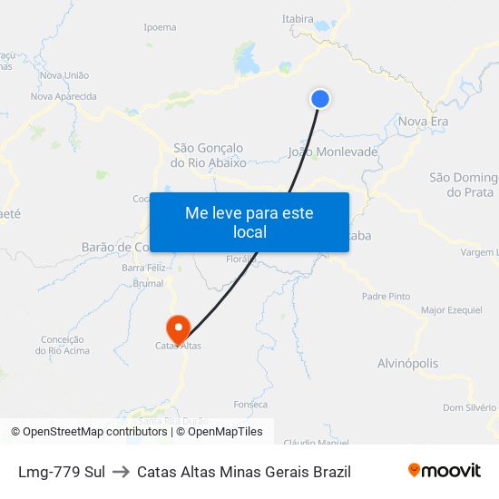 Lmg-779 Sul to Catas Altas Minas Gerais Brazil map