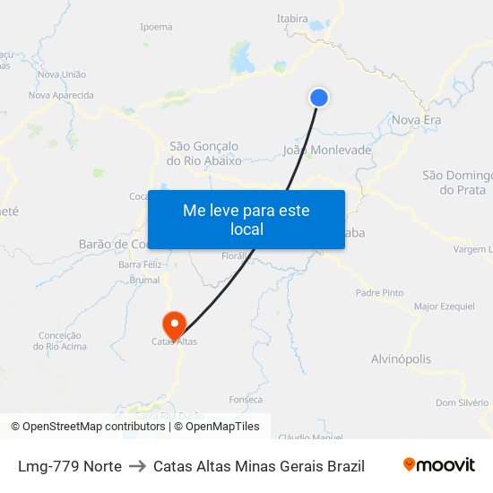 Lmg-779 Norte to Catas Altas Minas Gerais Brazil map