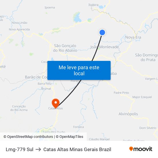 Lmg-779 Sul to Catas Altas Minas Gerais Brazil map