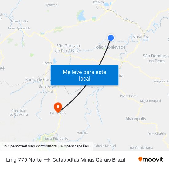 Lmg-779 Norte to Catas Altas Minas Gerais Brazil map