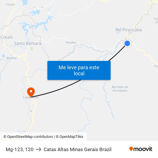 Mg-123, 120 to Catas Altas Minas Gerais Brazil map