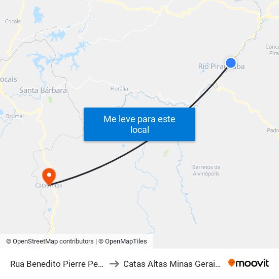 Rua Benedito Pierre Pereira, 9 to Catas Altas Minas Gerais Brazil map