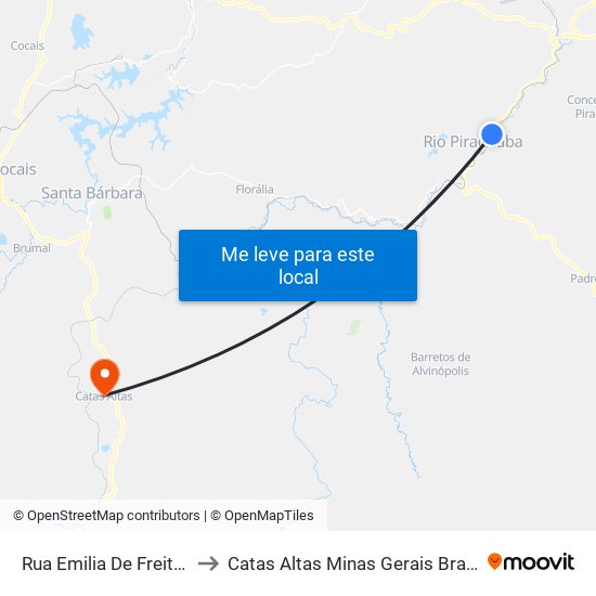 Rua Emilia De Freitas to Catas Altas Minas Gerais Brazil map