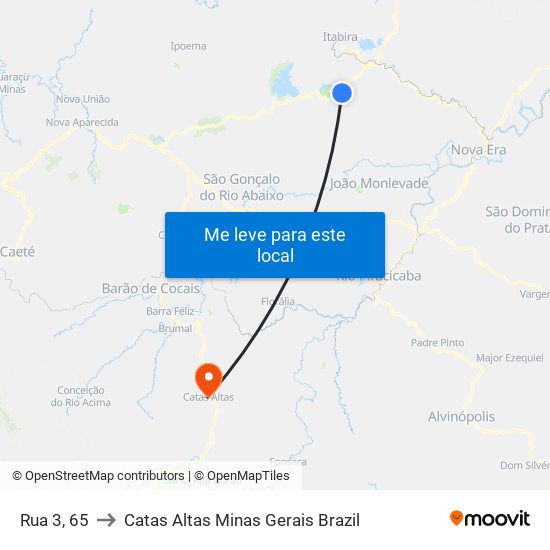 Rua 3, 65 to Catas Altas Minas Gerais Brazil map