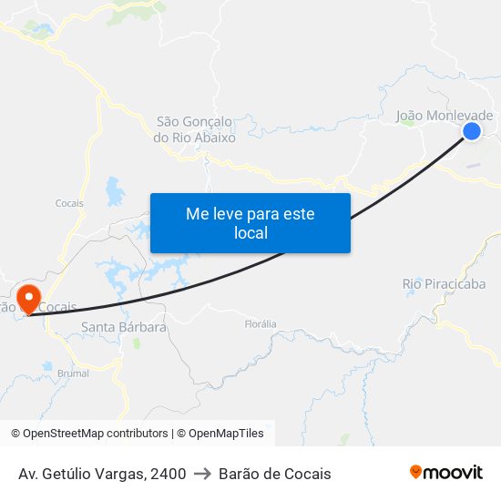 Av. Getúlio Vargas, 2400 to Barão de Cocais map