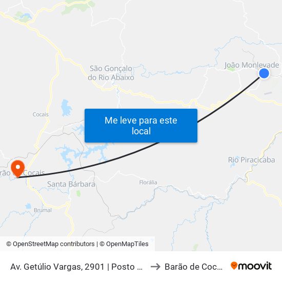 Av. Getúlio Vargas, 2901 | Posto Ale to Barão de Cocais map