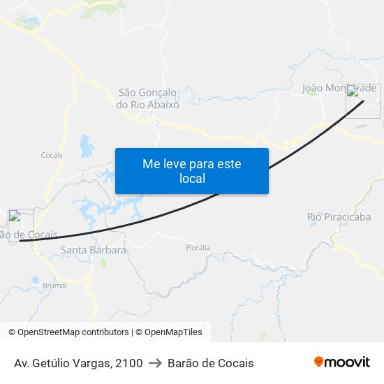 Av. Getúlio Vargas, 2100 to Barão de Cocais map