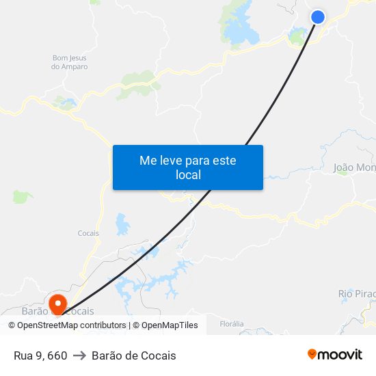 Rua 9, 660 to Barão de Cocais map