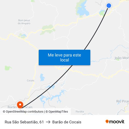 Rua São Sebastião, 61 to Barão de Cocais map