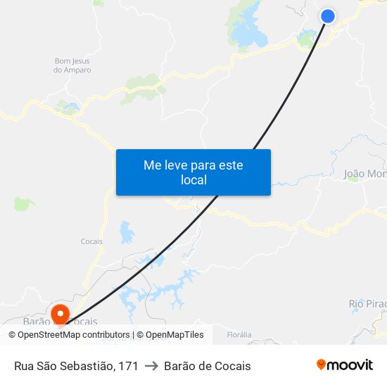 Rua São Sebastião, 171 to Barão de Cocais map