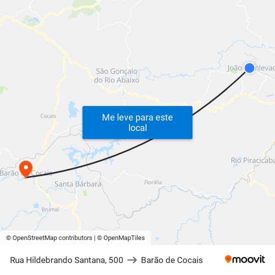 Rua Hildebrando Santana, 500 to Barão de Cocais map