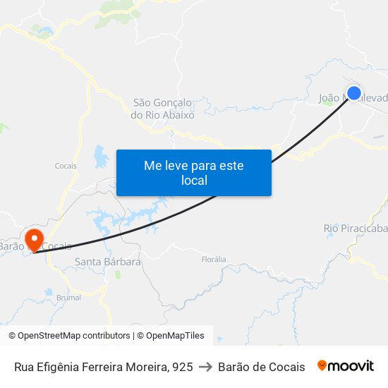 Rua Efigênia Ferreira Moreira, 925 to Barão de Cocais map