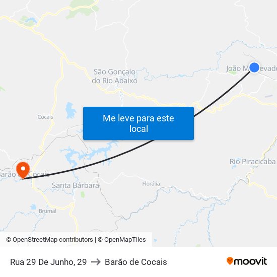 Rua 29 De Junho, 29 to Barão de Cocais map