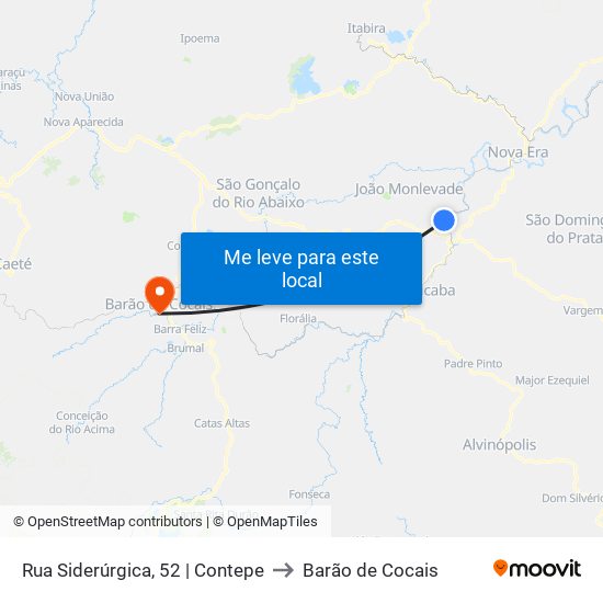 Rua Siderúrgica, 52 | Contepe to Barão de Cocais map