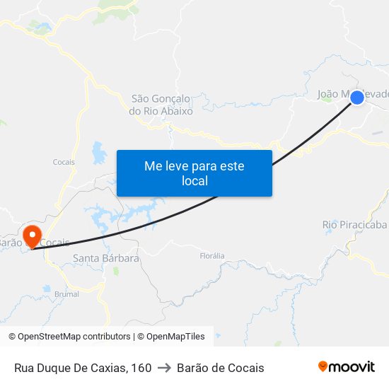 Rua Duque De Caxias, 160 to Barão de Cocais map