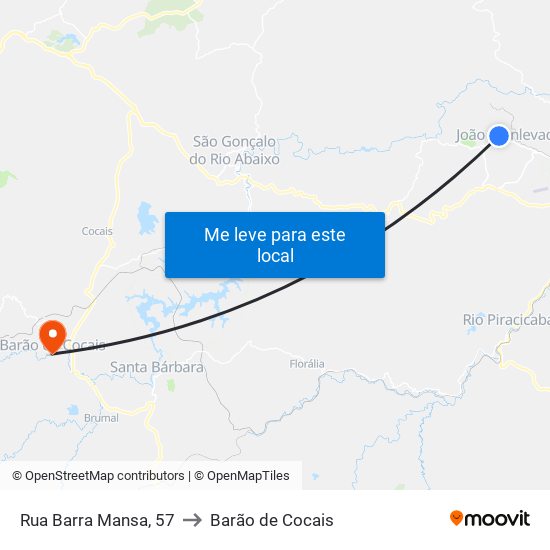 Rua Barra Mansa, 57 to Barão de Cocais map